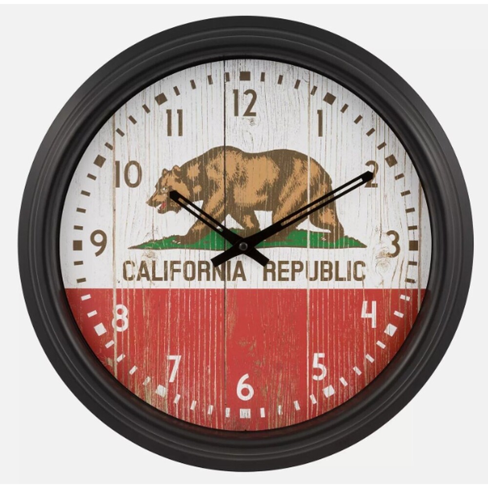X-Large Plastic Outdoor Wall Clock, app.16", CALIFORNIA REPUBLIC BEAR, La Crosse